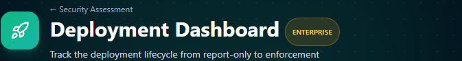 Deployment Dashboard page header with the page intent: track the deployment lifecycle from report-only to enforcement
