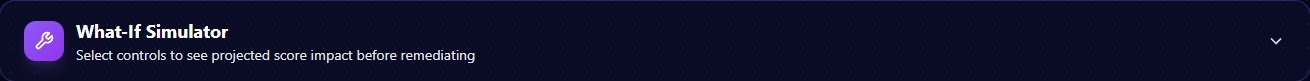 What-If Simulator showing a projected score delta from selecting a set of remediations