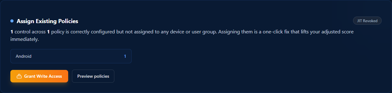 Assign Existing Policies card on the Remediation Planning page
