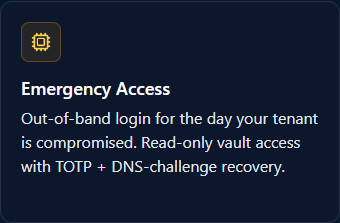 Emergency Access workflow card on the /vault overview