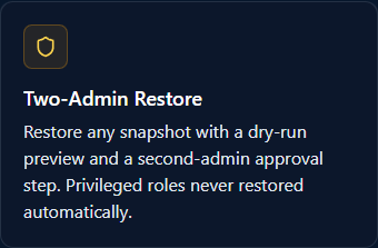 Two-Admin Restore workflow card on the /vault overview